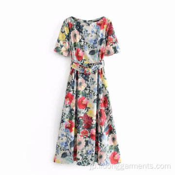 女性の夏最新の花柄の長いドレス